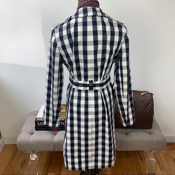 J. Crew Icon Trench Coat Jacket Gingham Check Blue & White Size 2 NWT - Picture 5 of 11